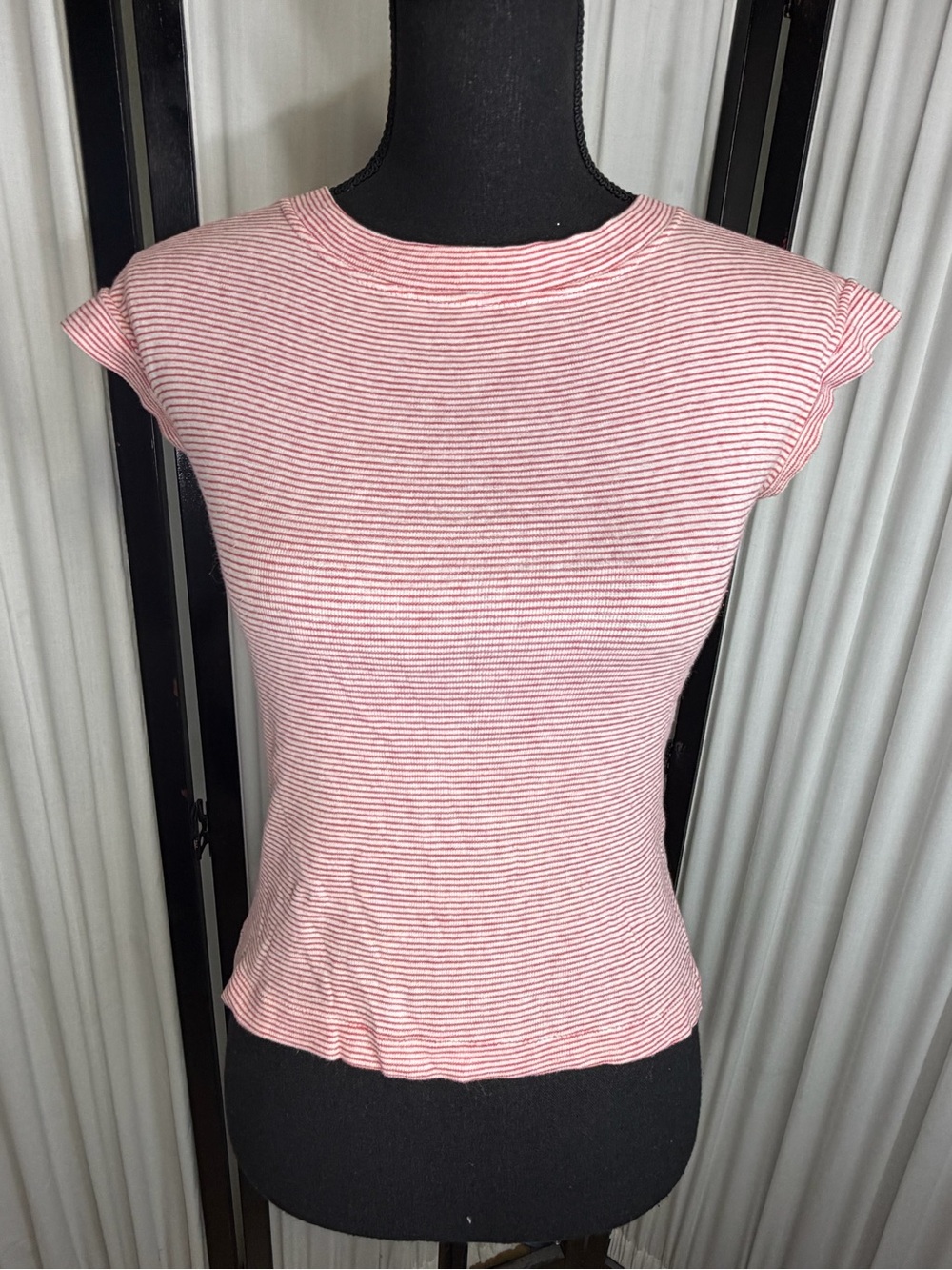 Vintage Organically Grown by Arpeja Striped Cotton Cap-Sleeve Tee